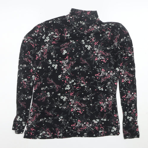 Warehouse Womens Black Floral Roll Neck Long Sleeve Jersey Top Size 14