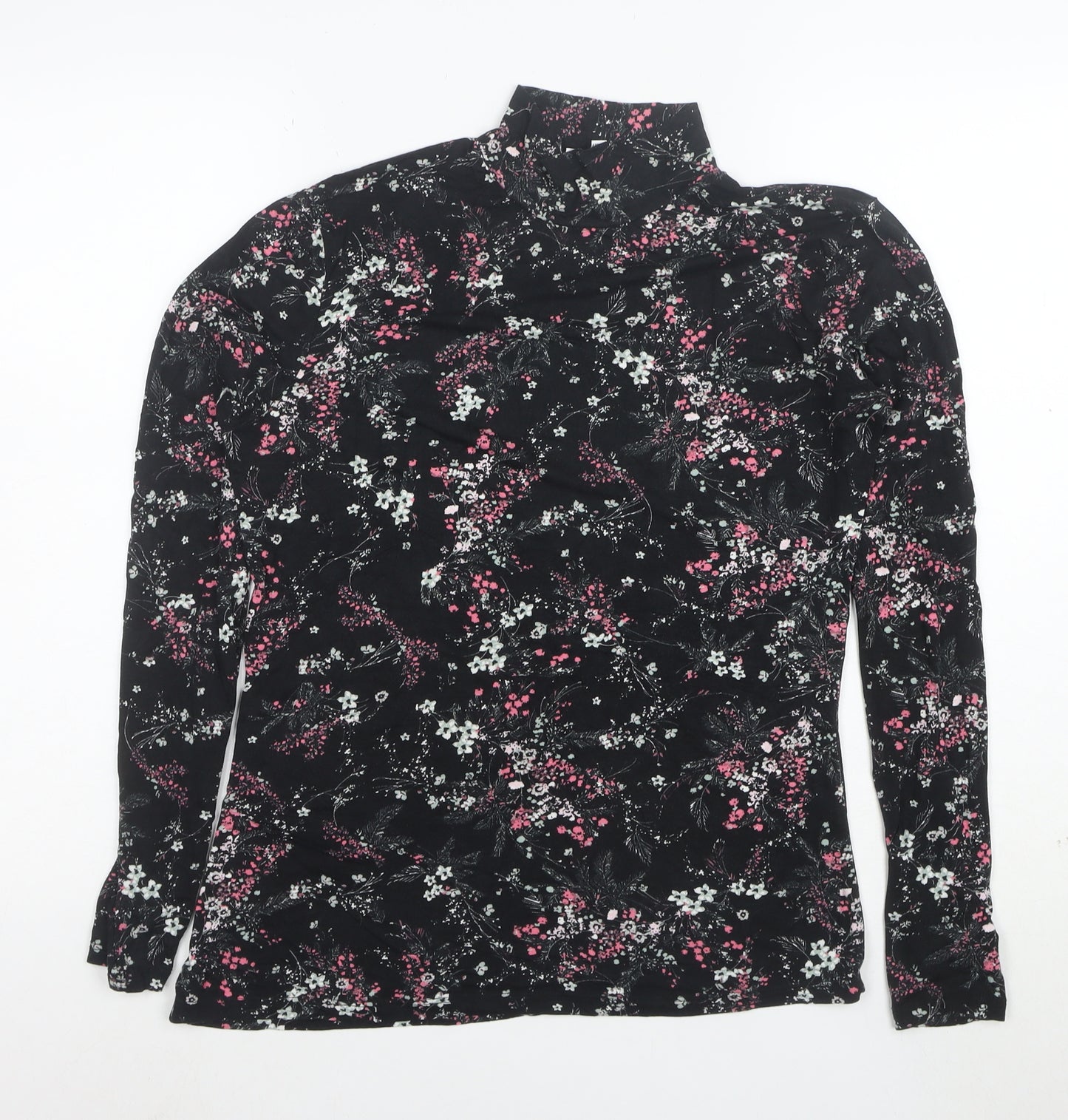 Warehouse Womens Black Floral Roll Neck Long Sleeve Jersey Top Size 14