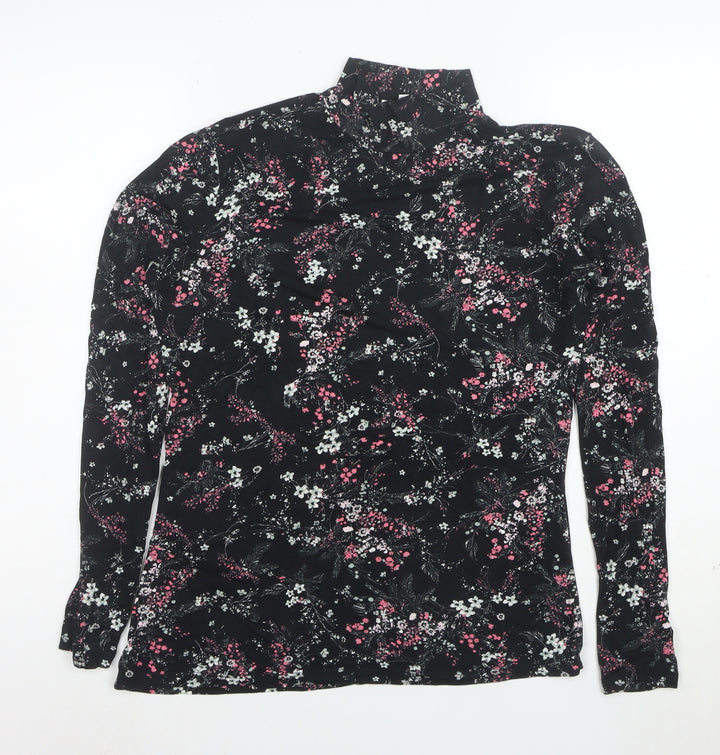 Warehouse Womens Black Floral Roll Neck Long Sleeve Jersey Top Size 14