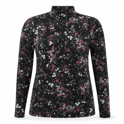 Warehouse Womens Black Floral Roll Neck Long Sleeve Jersey Top Size 14