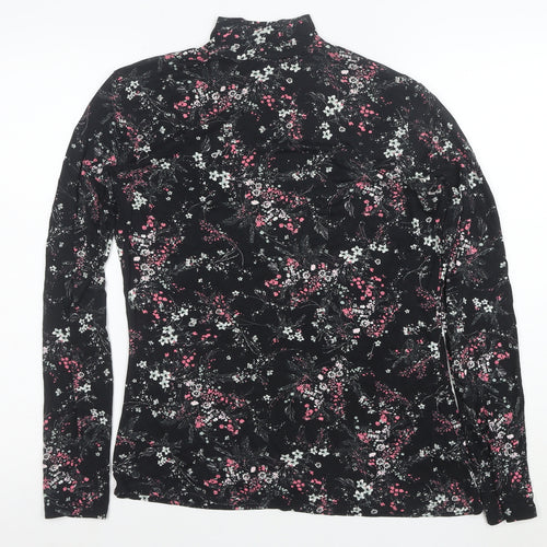 Warehouse Womens Black Floral Roll Neck Long Sleeve Jersey Top Size 14