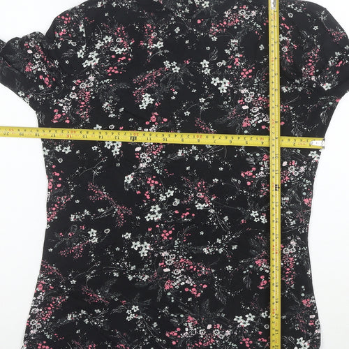 Warehouse Womens Black Floral Roll Neck Long Sleeve Jersey Top Size 14