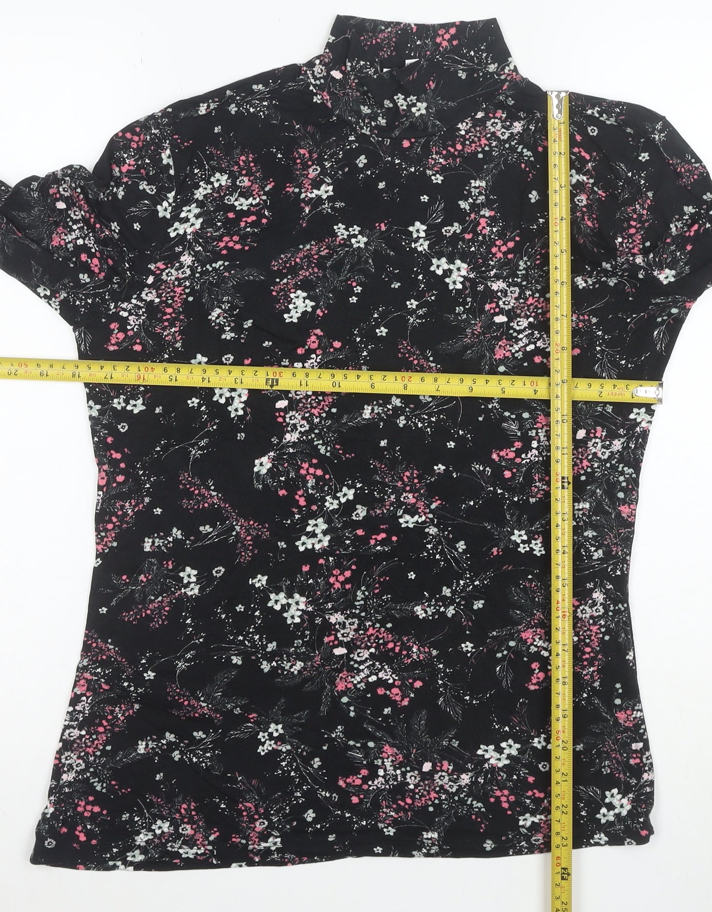 Warehouse Womens Black Floral Roll Neck Long Sleeve Jersey Top Size 14
