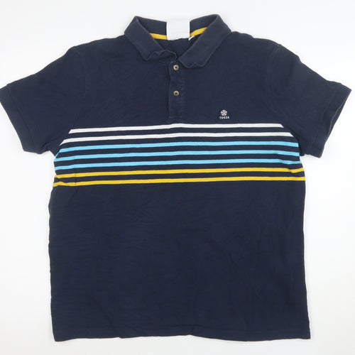 TOG24 Men's Blue Striped Short Sleeve Cotton Polo Shirt Size L