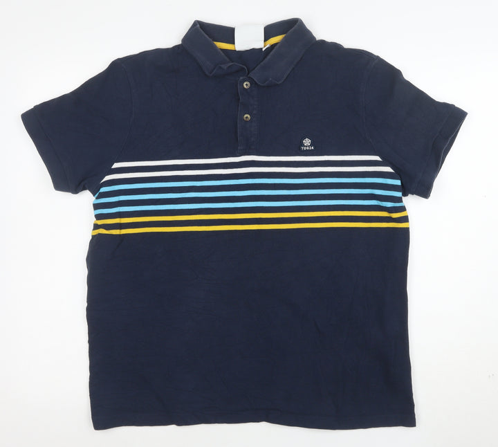 TOG24 Men's Blue Striped Short Sleeve Cotton Polo Shirt Size L