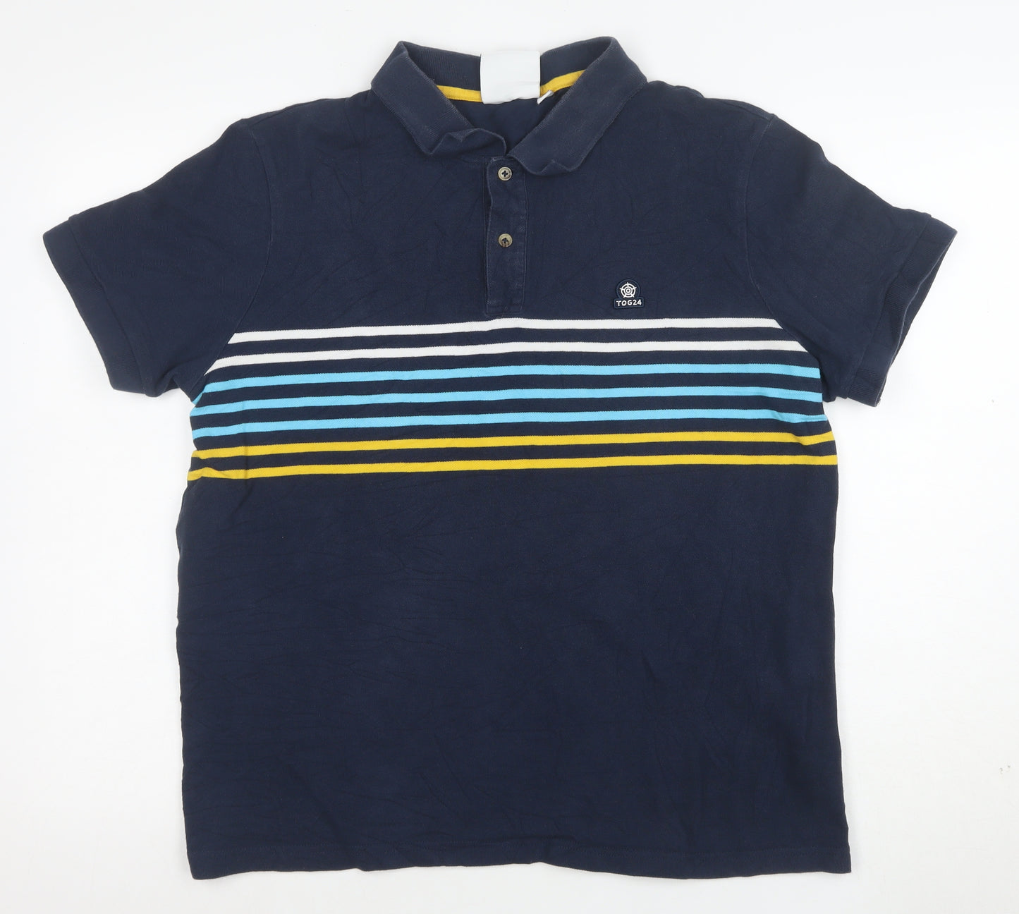 TOG24 Men's Blue Striped Short Sleeve Cotton Polo Shirt Size L
