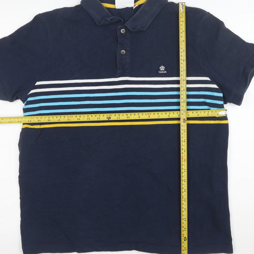TOG24 Men's Blue Striped Short Sleeve Cotton Polo Shirt Size L