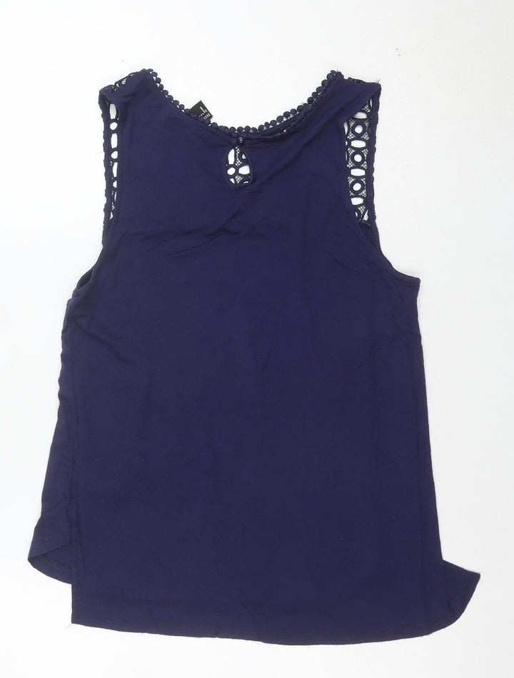 H&M Women's Blue Crochet Trim Sleeveless Camisole Top Size S