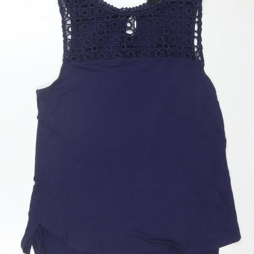 H&M Women's Blue Crochet Trim Sleeveless Camisole Top Size S