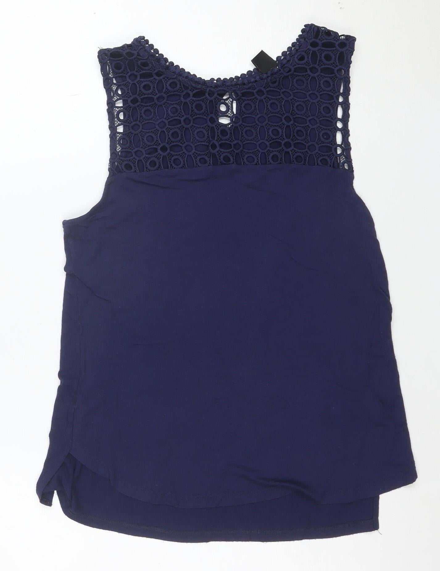 H&M Women's Blue Crochet Trim Sleeveless Camisole Top Size S