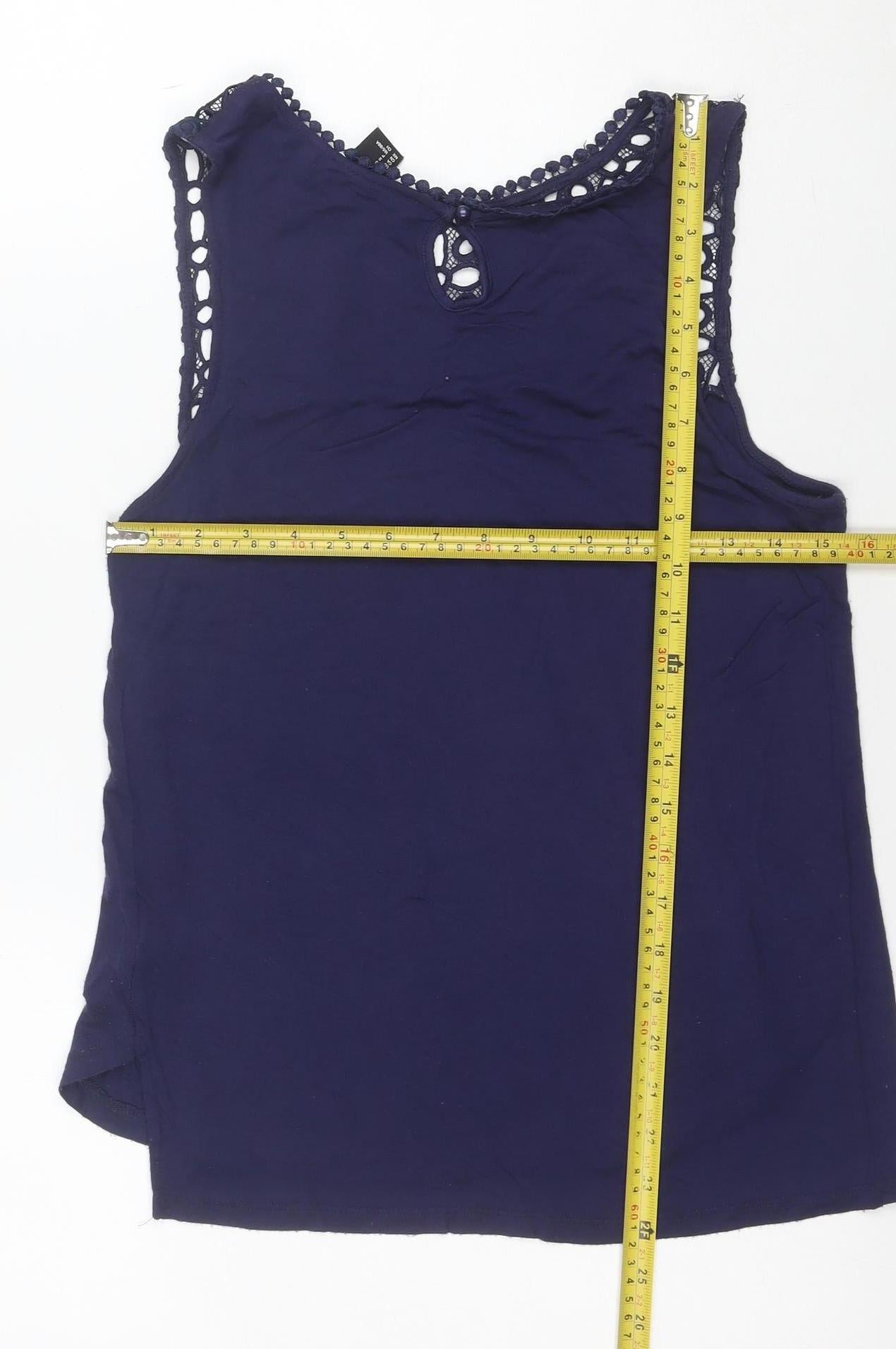 H&M Women's Blue Crochet Trim Sleeveless Camisole Top Size S