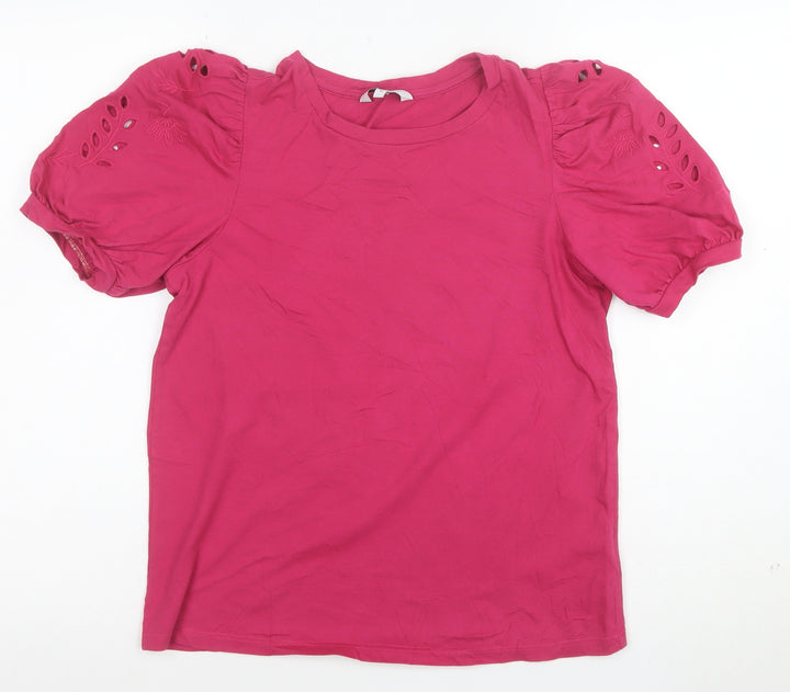 Next Women Pink Cotton Puff Sleeve T-Shirt Size 10