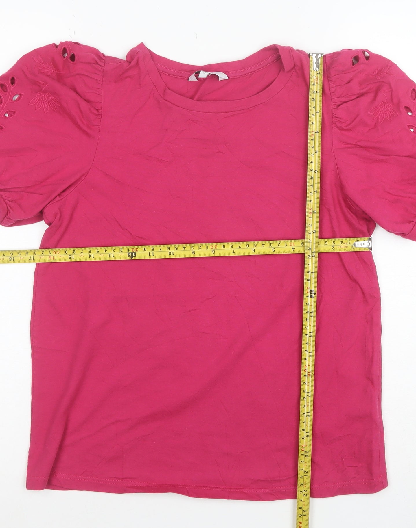 Next Women Pink Cotton Puff Sleeve T-Shirt Size 10