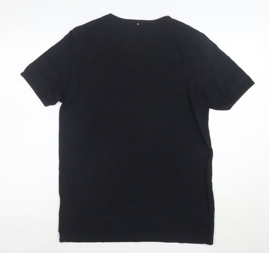 Pretty Green Men's Black Cotton Graphic Print T-Shirt M