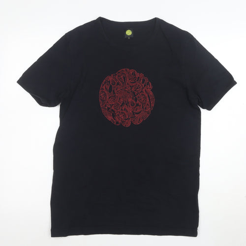 Pretty Green Men's Black Cotton Graphic Print T-Shirt M
