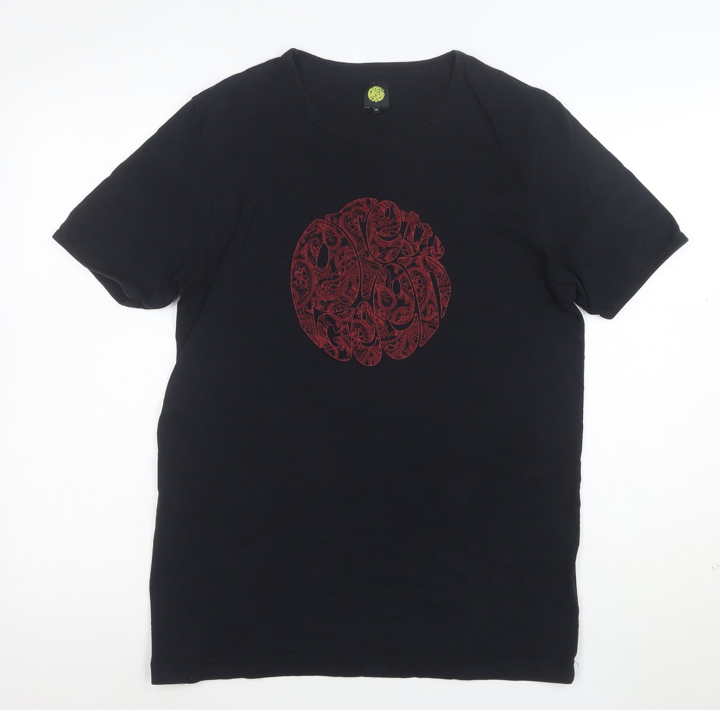 Pretty Green Men's Black Cotton Graphic Print T-Shirt M