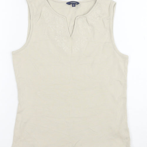 Reitmans Women Beige Sleeveless 100% Cotton Embroidered Tank Top Size S