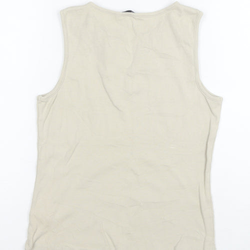 Reitmans Women Beige Sleeveless 100% Cotton Embroidered Tank Top Size S