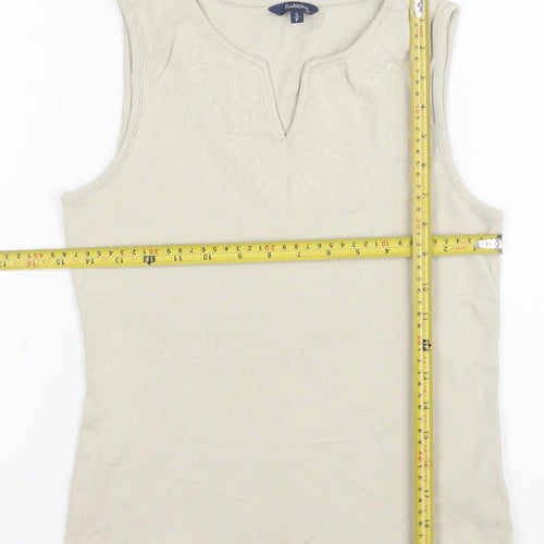 Reitmans Women Beige Sleeveless 100% Cotton Embroidered Tank Top Size S