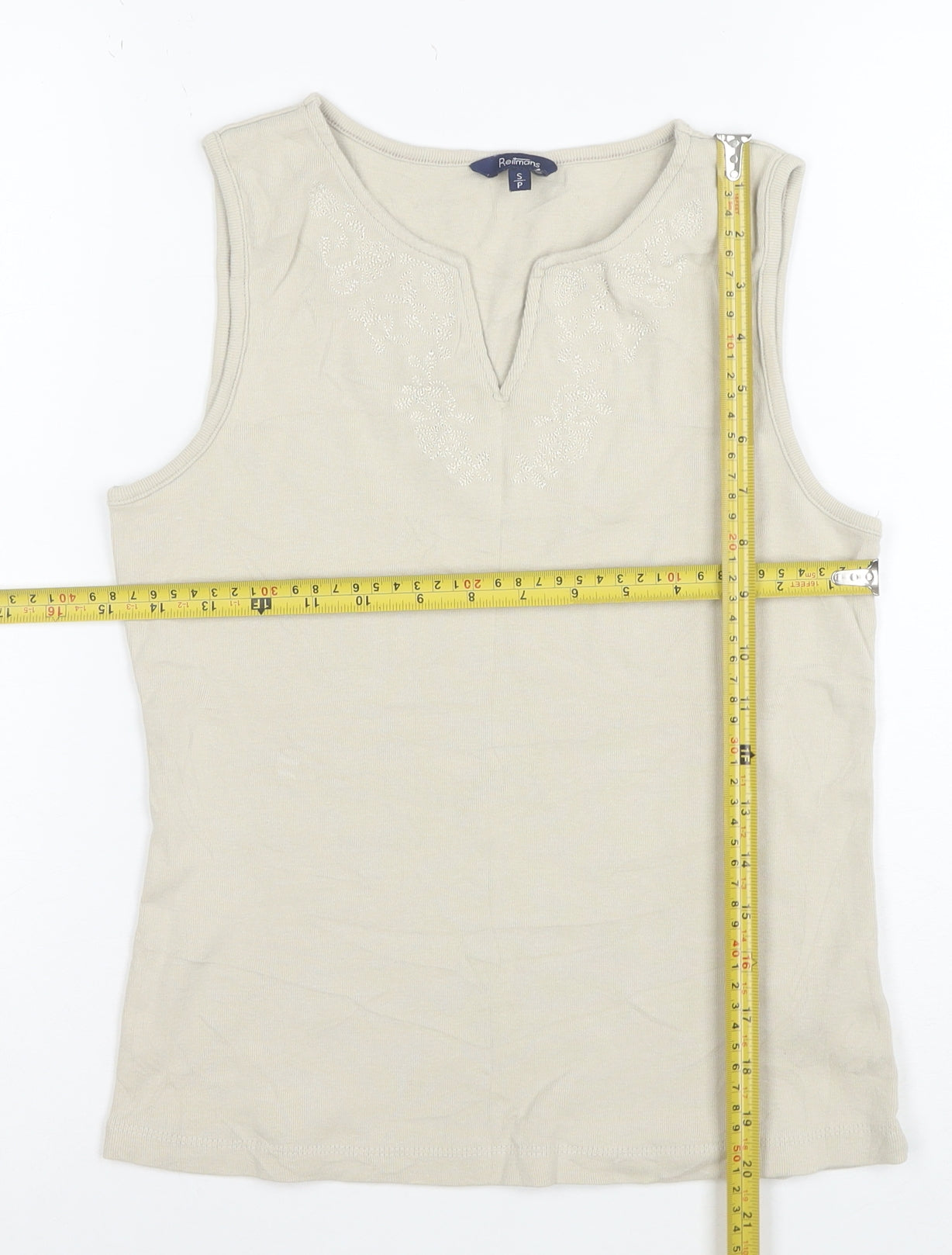 Reitmans Women Beige Sleeveless 100% Cotton Embroidered Tank Top Size S