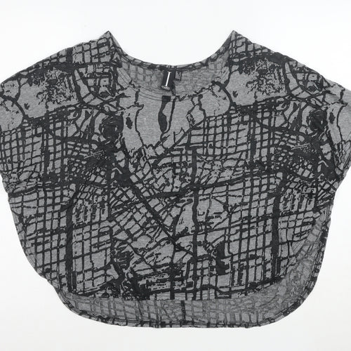 Izabel London Women’s Grey Abstract Short Sleeve Relaxed Fit T-Shirt Size 12