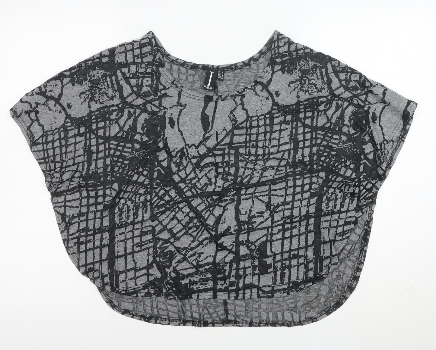 Izabel London Women’s Grey Abstract Short Sleeve Relaxed Fit T-Shirt Size 12