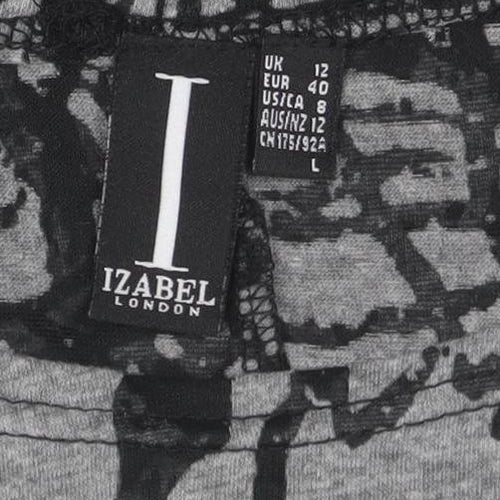 Izabel London Women’s Grey Abstract Short Sleeve Relaxed Fit T-Shirt Size 12
