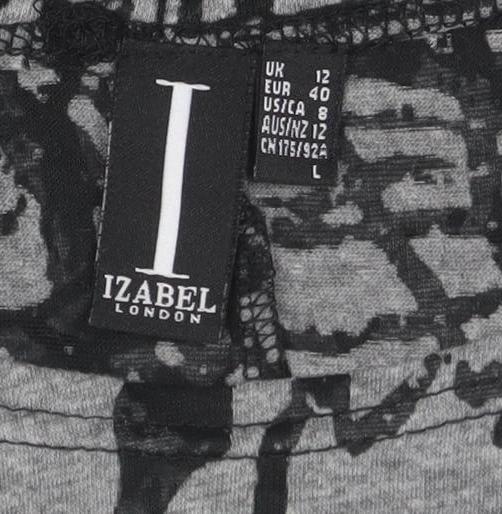 Izabel London Women’s Grey Abstract Short Sleeve Relaxed Fit T-Shirt Size 12