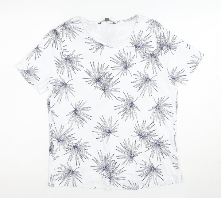 Bonmarché Womens White Floral Cotton T-Shirt Size 16