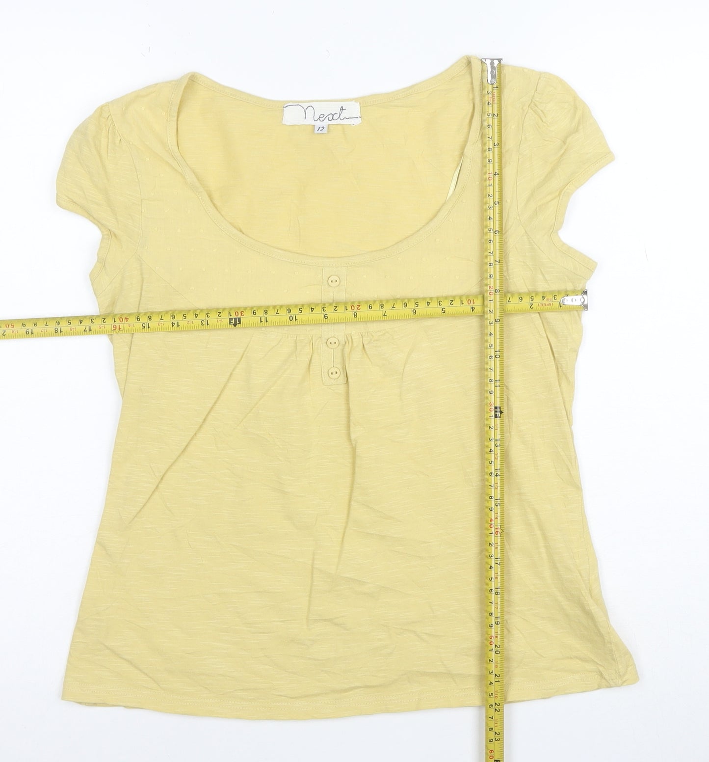 Next Women’s Yellow Cotton Scoop Neck Short Sleeve T-Shirt Size 12