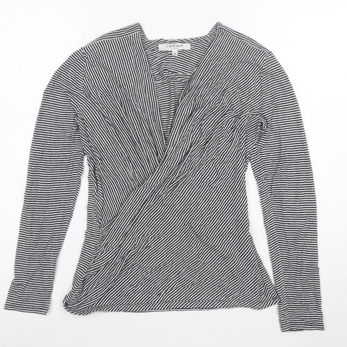 L.K. Bennett Women’s Blue Striped Wrap Blouse Size M Long Sleeve