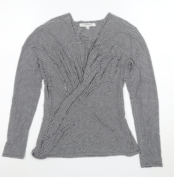 L.K. Bennett Women’s Blue Striped Wrap Blouse Size M Long Sleeve