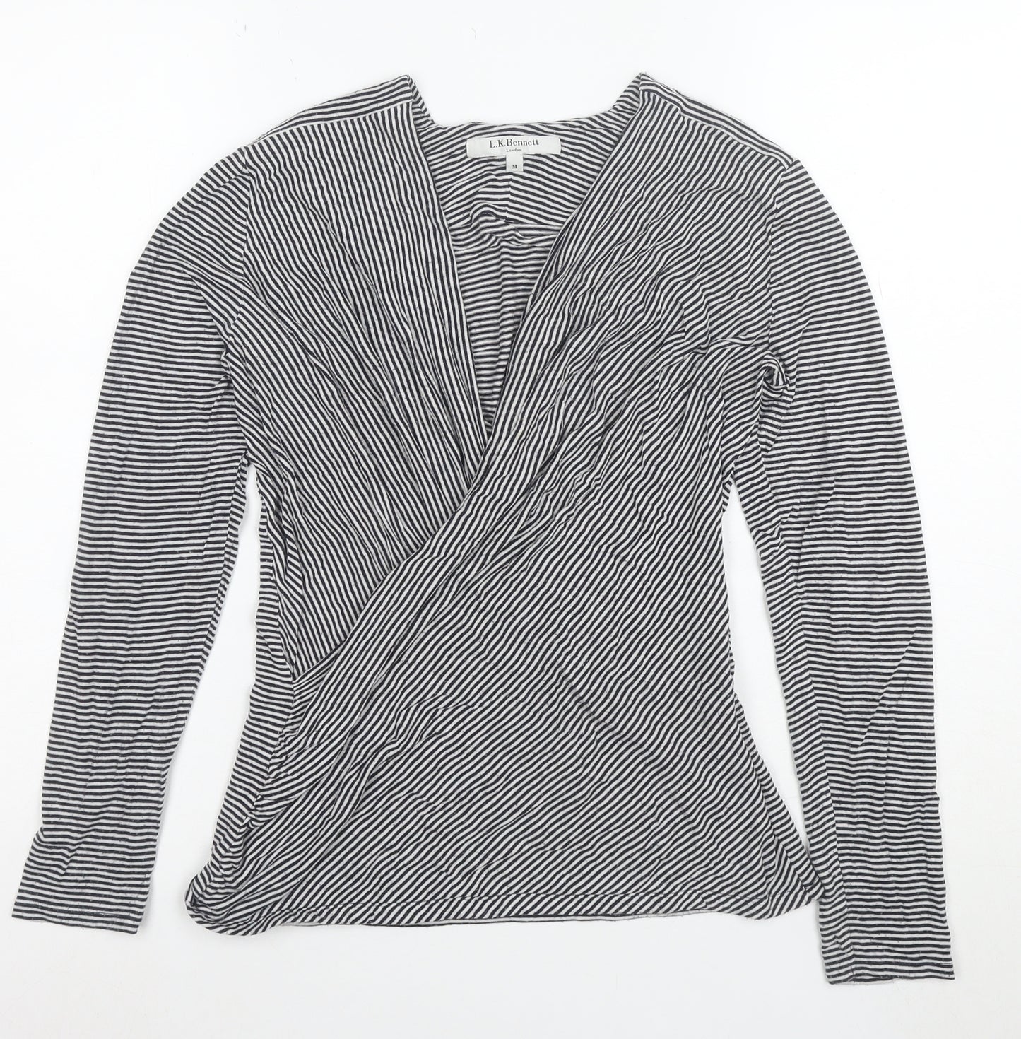 L.K. Bennett Women’s Blue Striped Wrap Blouse Size M Long Sleeve