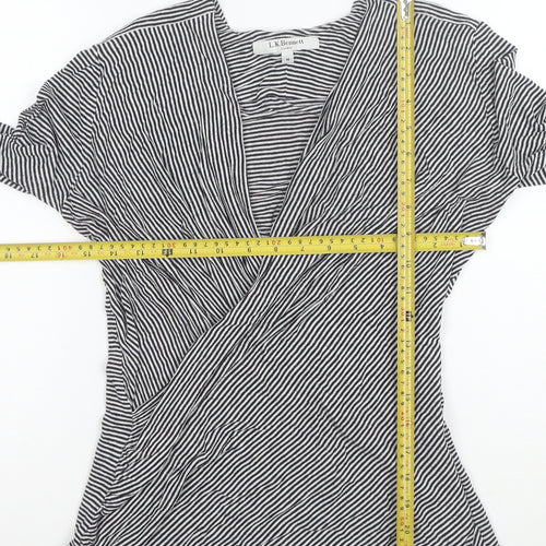 L.K. Bennett Women’s Blue Striped Wrap Blouse Size M Long Sleeve