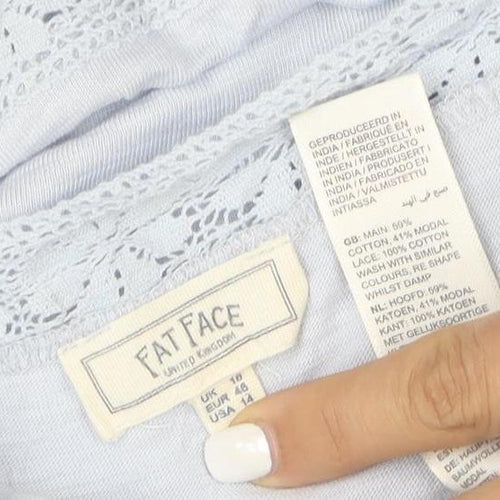 Fat Face Women’s Blue Lace Trim Button Camisole Blouse Size 16
