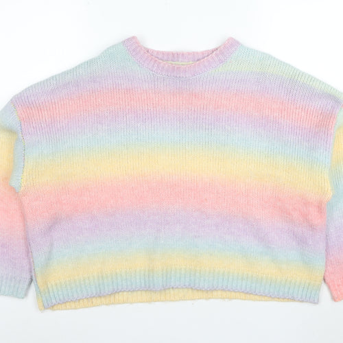 Apricot Women’s Multicoloured Rainbow Knit Jumper UK 12 Crew Neck