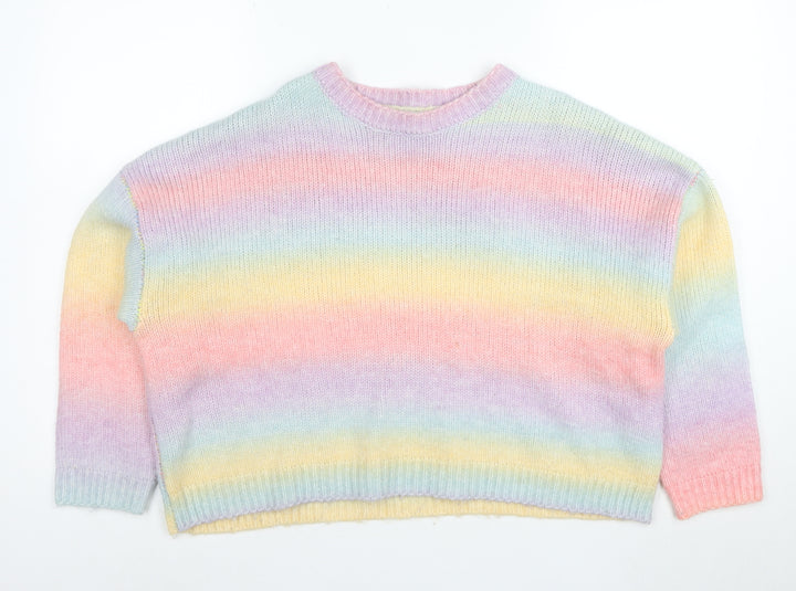 Apricot Women’s Multicoloured Rainbow Knit Jumper UK 12 Crew Neck