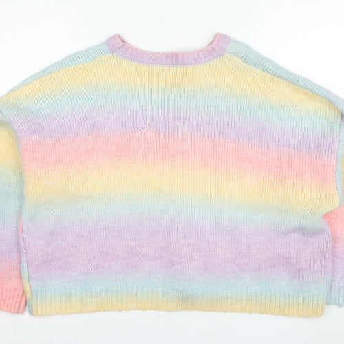 Apricot Women’s Multicoloured Rainbow Knit Jumper UK 12 Crew Neck