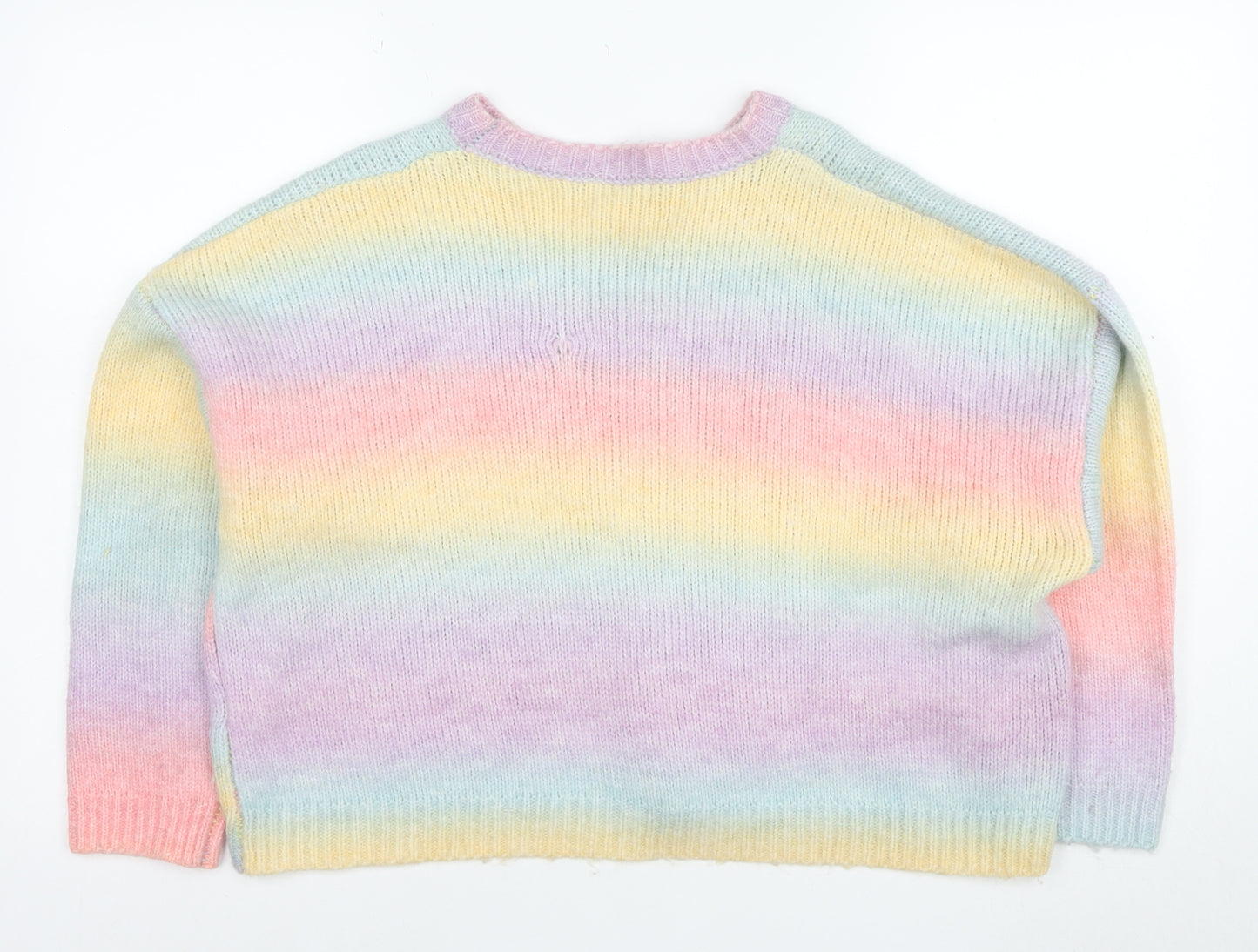 Apricot Women’s Multicoloured Rainbow Knit Jumper UK 12 Crew Neck