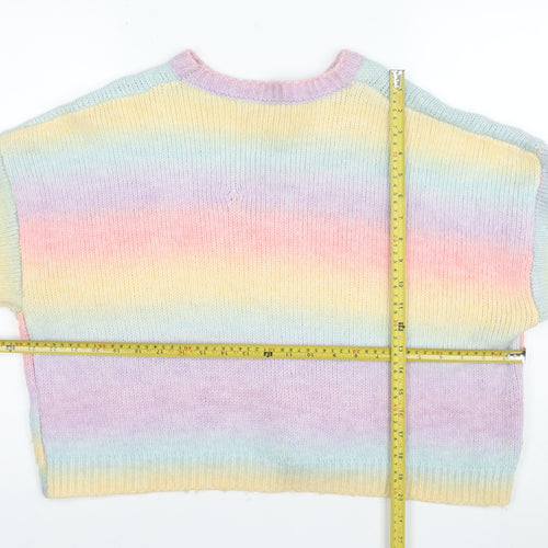 Apricot Women’s Multicoloured Rainbow Knit Jumper UK 12 Crew Neck