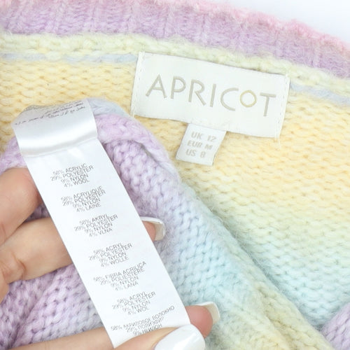 Apricot Women’s Multicoloured Rainbow Knit Jumper UK 12 Crew Neck