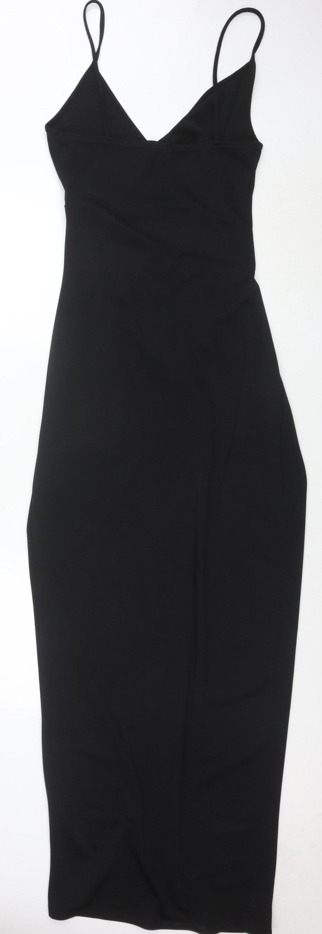 Boohoo Womens Black Size 12 Bodycon Midi V-Neck Sleeveless Dress
