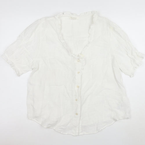 Marks and Spencer Women's Ivory Ruffle V-Neck Cotton Blouse Size 14