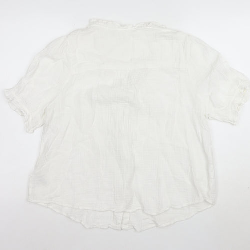 Marks and Spencer Women's Ivory Ruffle V-Neck Cotton Blouse Size 14
