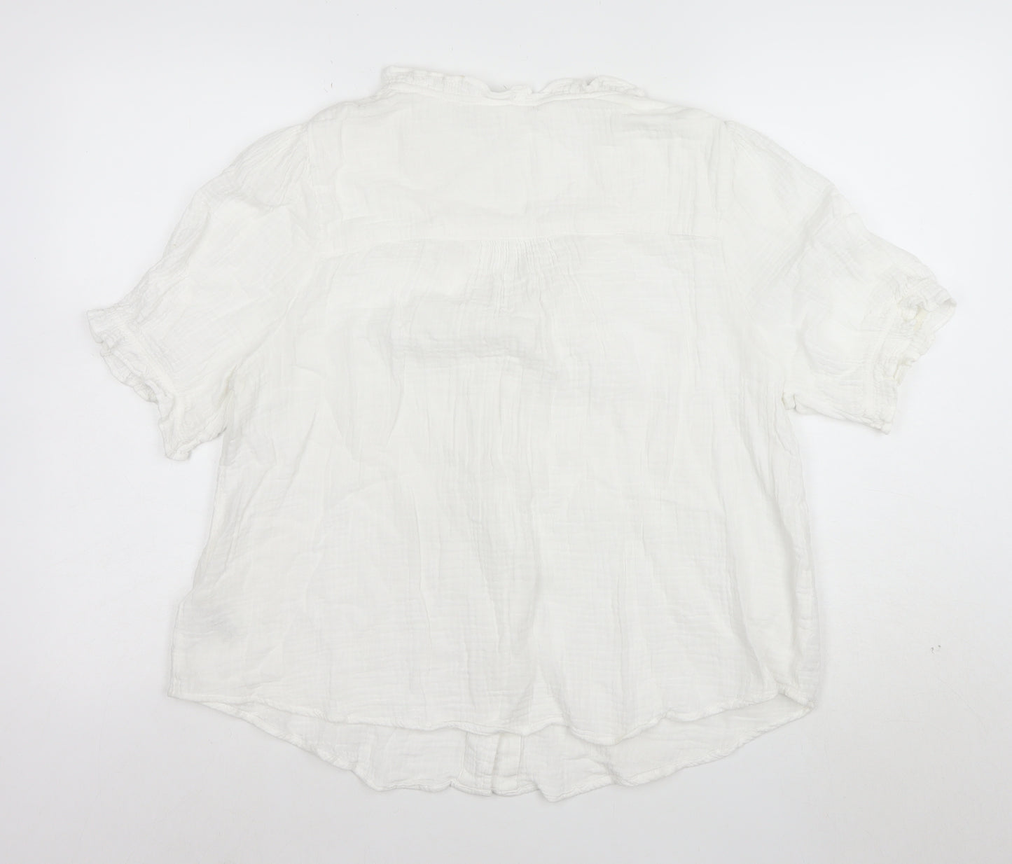 Marks and Spencer Women's Ivory Ruffle V-Neck Cotton Blouse Size 14