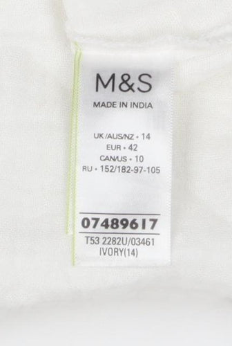 Marks and Spencer Women's Ivory Ruffle V-Neck Cotton Blouse Size 14
