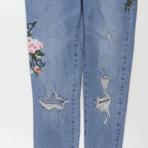 Denim Co. Women's Blue Skinny Distressed Embroidered Jeans Size 10