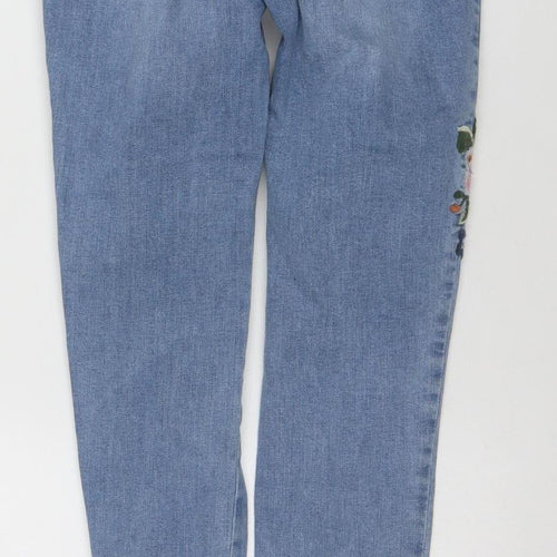 Denim Co. Women's Blue Skinny Distressed Embroidered Jeans Size 10