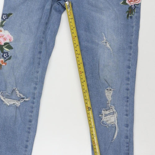 Denim Co. Women's Blue Skinny Distressed Embroidered Jeans Size 10