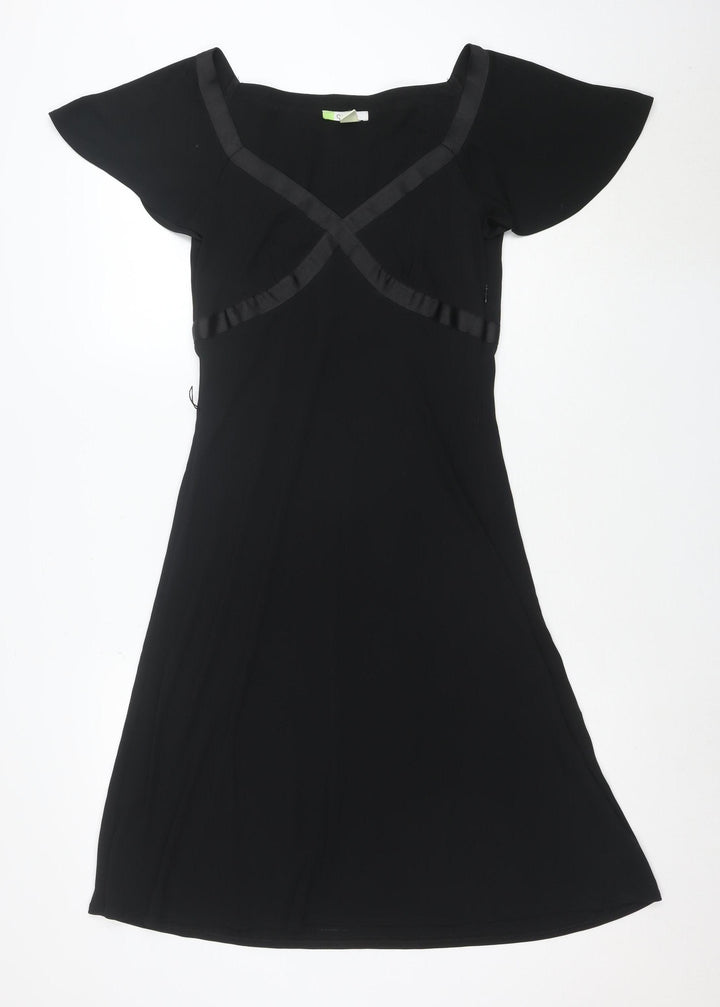 Citrine Women's Black Fit & Flare Short Sleeve Knee Length Dress Size 8